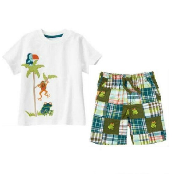 NWT Gymboree Jungle Explorer Frog & Tuocan Top & Frog Patchwork Shorts Sz 2T, 3T - Picture 1 of 3